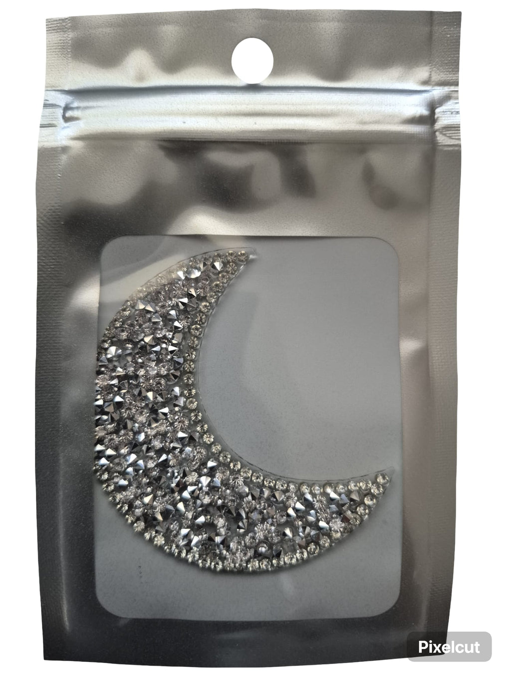 Rhinestone Crescent Appliqué – Silver (Iron-On / Sew-On), 60mm