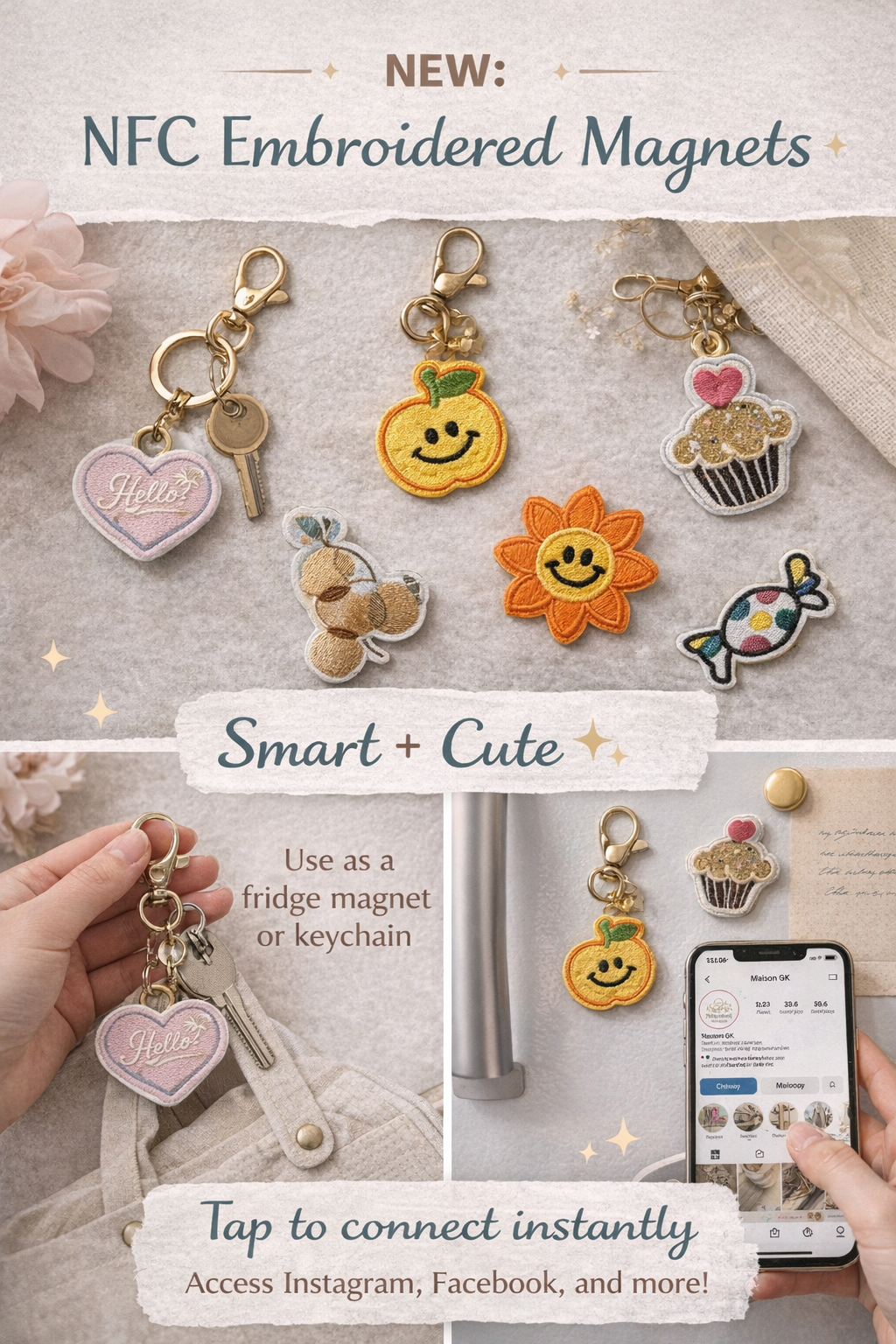 NFC Embroidered Magnets – Smart + Cute Accessories