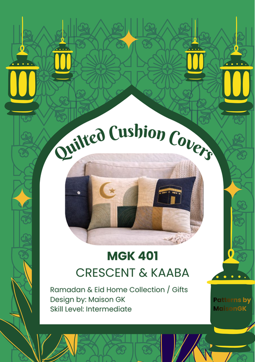 Crescent & Kaaba Quilted Cushion Cover Pattern – Ramadan & Eid Edition