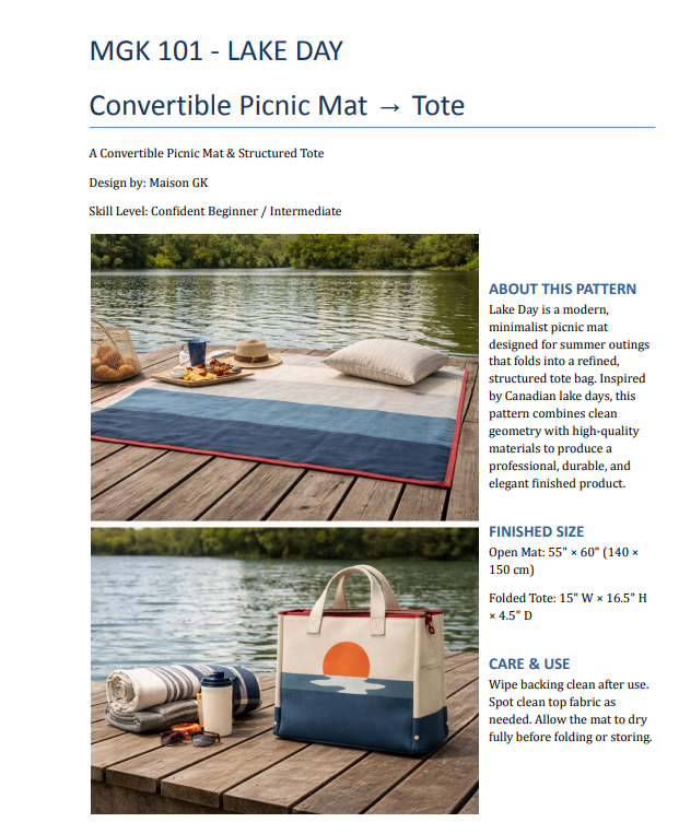 Lake Day Picnic Mat Pattern – Foldable Mat to Tote