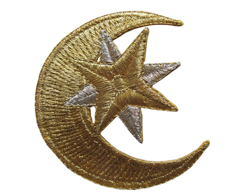 Gold Crescent & Star Embroidered Appliqué – Iron-On / Sew-On, 2.5"