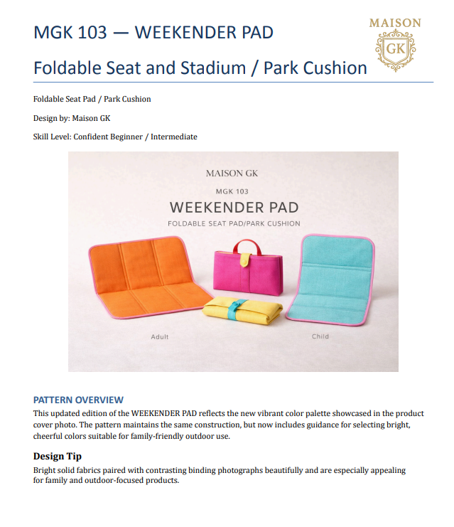 Weekender Pad Pattern – Adult & Child Sizes