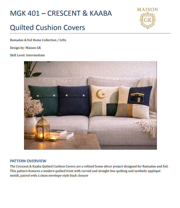Crescent & Kaaba Quilted Cushion Cover Pattern – Ramadan & Eid Edition