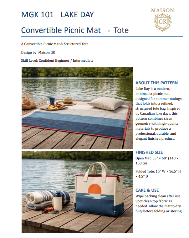 Lake Day Picnic Mat Pattern – Foldable Mat to Tote