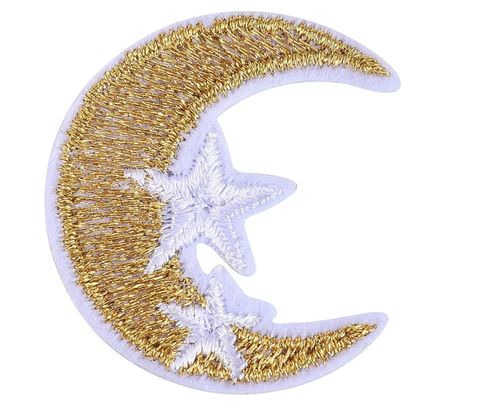 Mini Crescent & Star Appliqué – Gold (Iron-On / Sew-On), 38×34mm