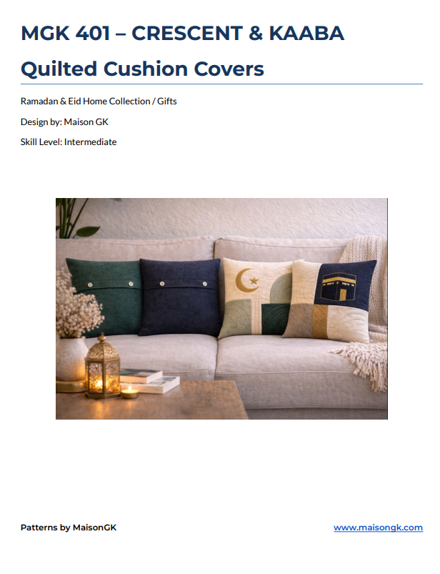 Crescent & Kaaba Quilted Cushion Cover Pattern – Ramadan & Eid Edition